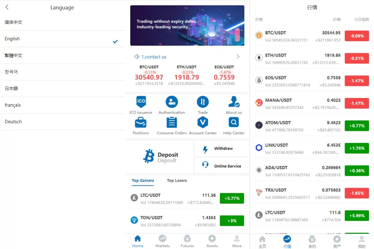 多语言合约交易所/区块链虚拟币交易系统/前端uinapp源码